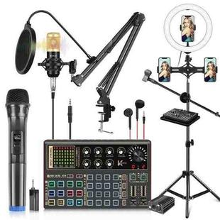 PULUZ Professional Microphone Live Sound Card Kit with Phantom Power and 1.6m Stand Selfie Ring Light, English Version(Black)