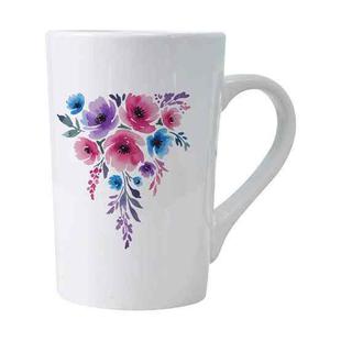 Watercolor Flowers Printed Conical White Ceramics Mug Water Cup Print On Your Demand