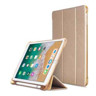 Litchi Texture Flip Leather Case for iPad 9.7(2017) / 9.7(2018)/ Air2 / Air, with Three-folding Holder & Pen Slots(Gold)