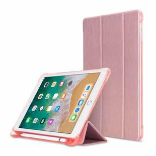 Litchi Texture Flip Leather Case for iPad 9.7(2017) / 9.7(2018)/ Air2 / Air, with Three-folding Holder & Pen Slots(Rose Gold)