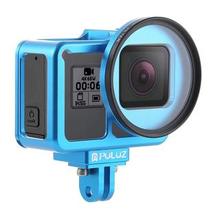 PULUZ Housing Shell CNC Aluminum Alloy Protective Cage with Insurance Frame & 52mm UV Lens for GoPro HERO7 Black /6 /5(Blue)