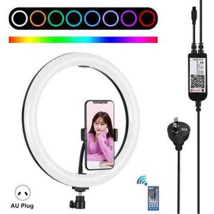 PULUZ 11.8 inch 30cm RGB Dimmable LED Ring Vlogging Selfie Photography Video Lights with Cold Shoe Tripod Ball Head & Phone Clamp (Black)(AU Plug)