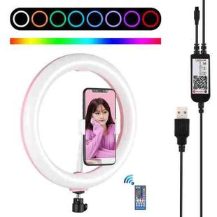 PULUZ 10.2 inch 26cm Curved Surface USB RGBW Dimmable LED Ring Vlogging Photography Video Lights with Tripod Ball Head & Remote Control & Phone Clamp(Pink)