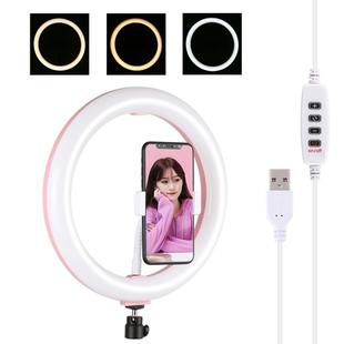 PULUZ 10.2 inch 26cm USB 3 Modes Dimmable Dual Color Temperature LED Curved Diffuse Light Ring Vlogging Selfie Photography Video Lights with Phone Clamp(Pink)