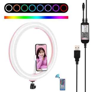 PULUZ 11.8 inch 30cm RGB Dimmable LED Dual Color Temperature LED Curved Diffuse Light Ring Vlogging Selfie Photography Video Lights with  Tripod Ball Head & Phone Clamp & Remote Control(Pink)