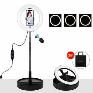 PULUZ 10.2 inch 26cm USB 3 Modes Dimmable Dual Color Temperature LED Curved  Ring Vlogging Selfie Photography Video Lights with Bluetooth Remote Shutter & Folding Desktop Holder & Phone Clamp(Black)