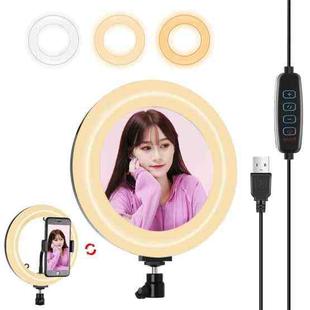 PULUZ 7.9 inch 20cm USB 3 Modes Dimmable Dual Color Temperature LED Curved Light Ring Vlogging Selfie Photography Video Lights with Mirror(Black)