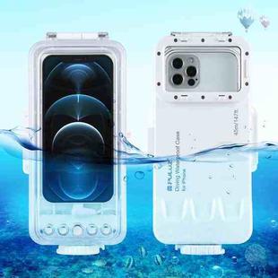 PULUZ 45m/147ft Waterproof Diving Case Photo Video Taking Underwater Housing Cover for iPhone 14 Series, iPhone 13 Series, iPhone 12 Series, iPhone 11 Series, iPhone X Series, iPhone 8 & 7, iPhone 6s, iOS 13.0 or Above Version iPhone(White)