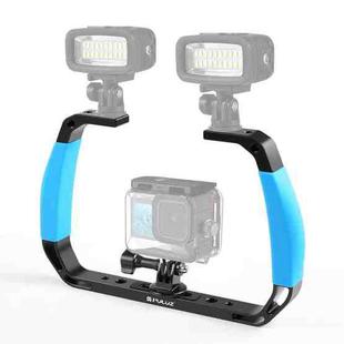 PULUZ Dual Silicone Handles Aluminium Alloy Underwater Diving Rig for GoPro, DJI OSMO Action, Insta360 and Other Action Cameras (Blue)