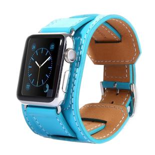 Kakapi for Apple Watch 42mm Bracelet Style Metal Buckle Cowhide Leather Watch Band with Connector(Blue)