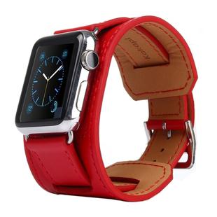 Kakapi for Apple Watch 42mm Bracelet Style Metal Buckle Cowhide Leather Watch Band with Connector(Red)