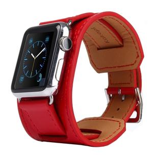 Kakapi for Apple Watch 38mm Bracelet Style Metal Buckle Cowhide Leather Watch Band with Connector(Red)