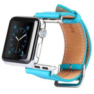 Kakapi for Apple Watch 38mm Metal Buckle Cowhide Leather Watch Band with Connector(Blue)