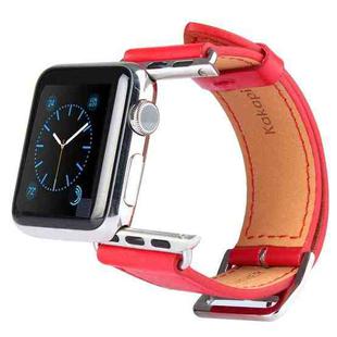 Kakapi for Apple Watch 38mm Metal Buckle Cowhide Leather Watch Band with Connector(Red)