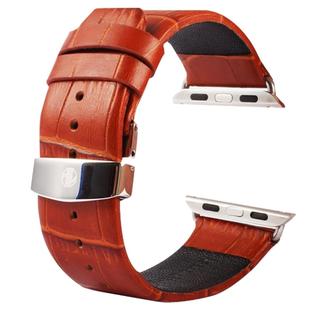 Kakapi for Apple Watch 38mm Crocodile Texture Double Buckle Genuine Leather Watch Band with Connector(Brown)