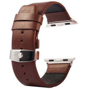 Kakapi for Apple Watch 38mm Subtle Texture Double Buckle Genuine Leather Watch Band with Connector(Coffee)