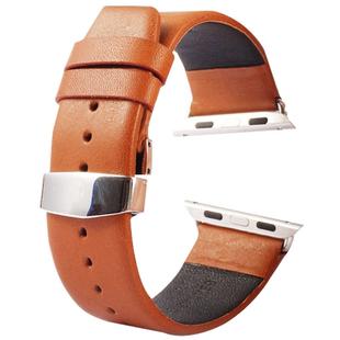 Kakapi for Apple Watch 38mm Subtle Texture Double Buckle Genuine Leather Watch Band with Connector(Brown)