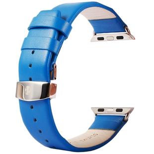 Kakapi for Apple Watch 42mm Subtle Texture Double Buckle Genuine Leather Watch Band with Connector(Blue)