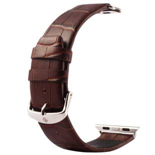 Kakapi for Apple Watch 38mm Crocodile Texture Classic Buckle Genuine Leather Watch Band with Connector(Coffee)