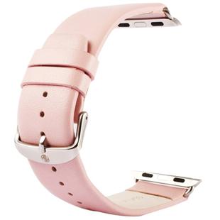 Kakapi for Apple Watch 38mm Subtle Texture Classic Buckle Genuine Leather Watch Band with Connector(Pink)