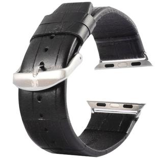 Kakapi for Apple Watch 38mm Crocodile Texture Brushed Buckle Genuine Leather Watch Band with Connector(Black)