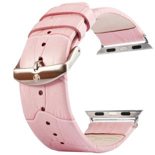 Kakapi for Apple Watch 38mm Crocodile Texture Brushed Buckle Genuine Leather Watch Band with Connector(Pink)