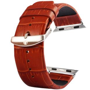 Kakapi for Apple Watch 38mm Crocodile Texture Brushed Buckle Genuine Leather Watch Band with Connector(Brown)