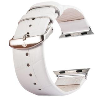 Kakapi for Apple Watch 42mm Crocodile Texture Brushed Buckle Genuine Leather Watch Band with Connector(White)