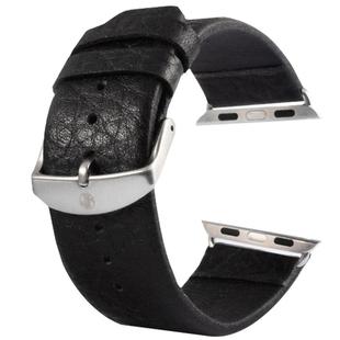 Kakapi for Apple Watch 38mm Buffalo Hide Brushed Buckle Genuine Leather Watch Band with Connector(Black)