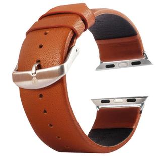 Kakapi for Apple Watch 38mm Subtle Texture Brushed Buckle Genuine Leather Watch Band with Connector(Brown)