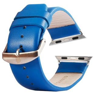 Kakapi for Apple Watch 42mm Subtle Texture Brushed Buckle Genuine Leather Watch Band with Connector(Blue)