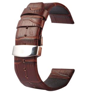 Kakapi for Apple Watch 42mm Crocodile Texture Double Buckle Genuine Leather Watch Band, Only Used in Conjunction with Connectors (S-AW-3293)(Coffee)