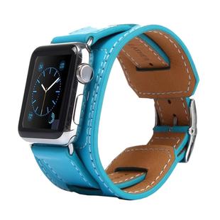Kakapi for Apple Watch 42mm Bracelet Style Metal Buckle Cowhide Leather Watch Band with Connector(Blue)