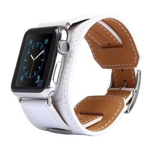 Kakapi for Apple Watch 42mm Bracelet Style Metal Buckle Cowhide Leather Watch Band with Connector(White)