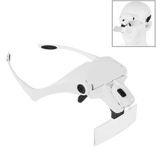 5 Lens 1.0X-3.5X Loupe Glasses Bracket Headband Magnifier with 2 LED Lights Eye Magnification Goggles Magnifying Tool(White)