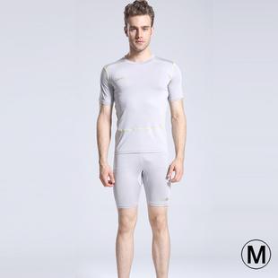 Round Collar Man's Tights Sport Short Sleeve T-shirt, Grey (Size: M)