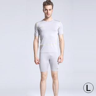 Round Collar Man's Tights Sport Short Sleeve T-shirt, Grey (Size: L)