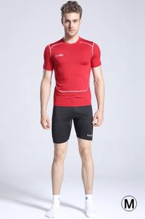 Round Collar Man's Tights Sport Short Sleeve T-shirt, Red (Size: M)