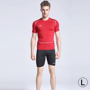 Round Collar Man's Tights Sport Short Sleeve T-shirt, Red (Size: L)