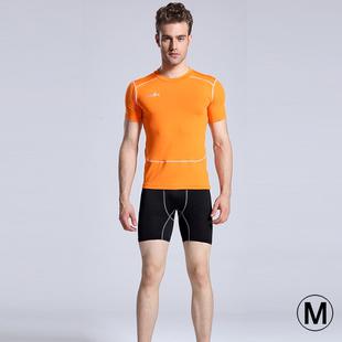 Round Collar Man's Tights Sport Short Sleeve T-shirt, Orange (Size: M)