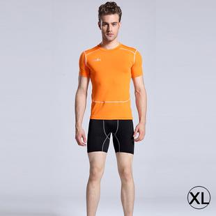 Round Collar Man's Tights Sport Short Sleeve T-shirt, Orange (Size: XL)