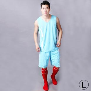 Simple Two-sided Wear Breathable Basketball Sportswear (T-shirt + Short) Suit, Baby Blue, (Size: L)