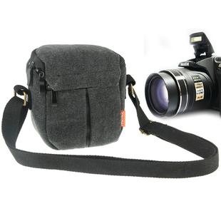 Portable Digital Camera Canvas Bag with Strap, Size: 13.5cm x 9cm x 14cm(Black)