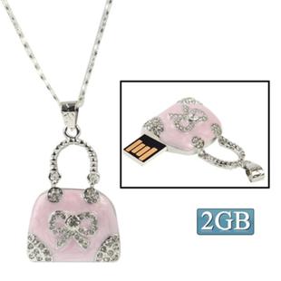 Pink Handbag Shaped Diamond Jewelry Necklace USB Flash Disk (2GB)