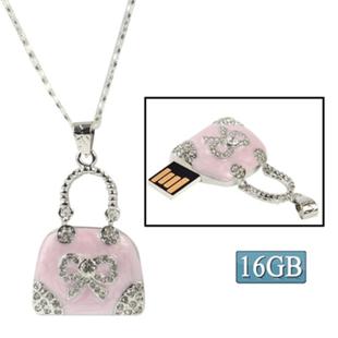 Pink Handbag Shaped Diamond Jewelry Necklace USB Flash Disk (16GB)