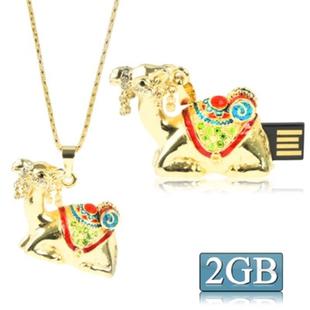 Golden Camels Shaped Diamond Jewelry Necklace Style USB Flash Disk (2GB)