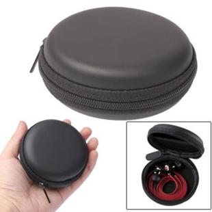 Circular Carrying Bag Box for Headphone / Earphone(Black)