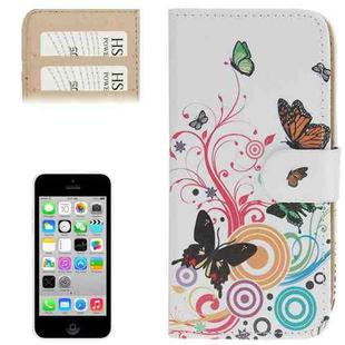 Musical Butterfly Pattern Leather Case with Credit Card Slots for iPhone 5C