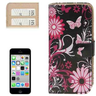 Butterflies over Flowers Pattern Leather Case with Credit Card Slots for iPhone 5C