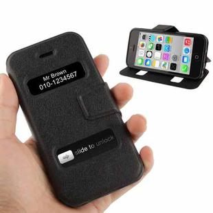 Pebble Texture Leather Case with Call Display ID & Holder for iPhone 5C(Black)